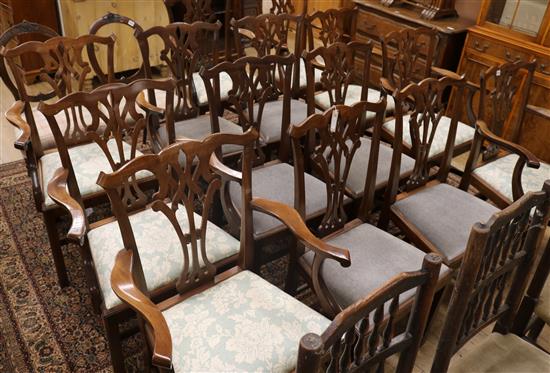A set of fourteen Chippendale style mahogany dining chairs (eight carvers)